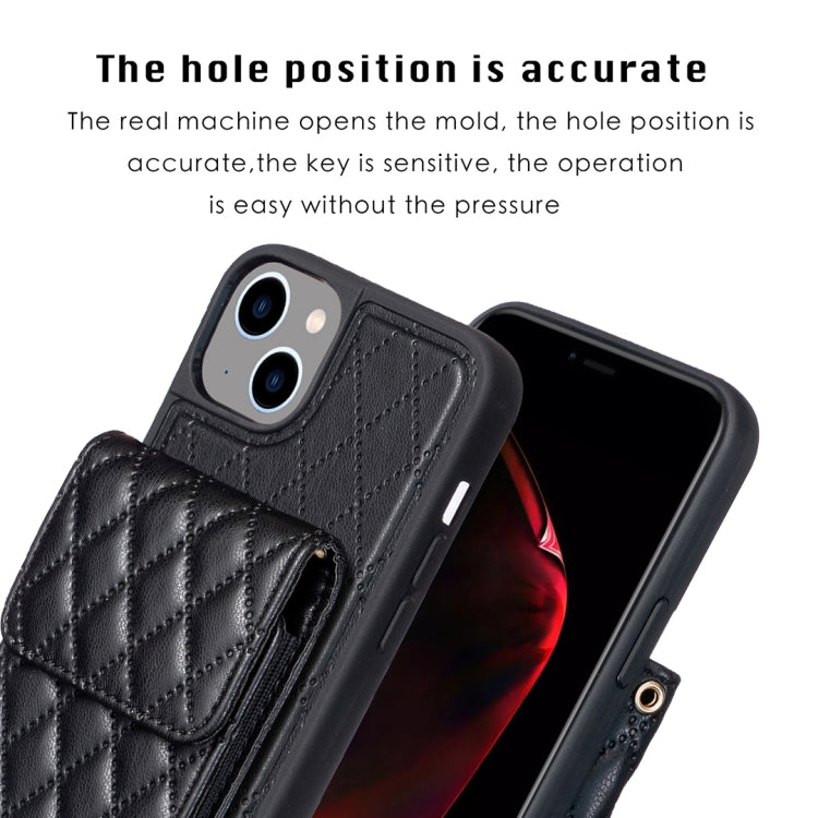 For iPhone 14 Vertical Wallet Rhombic Leather Phone Case