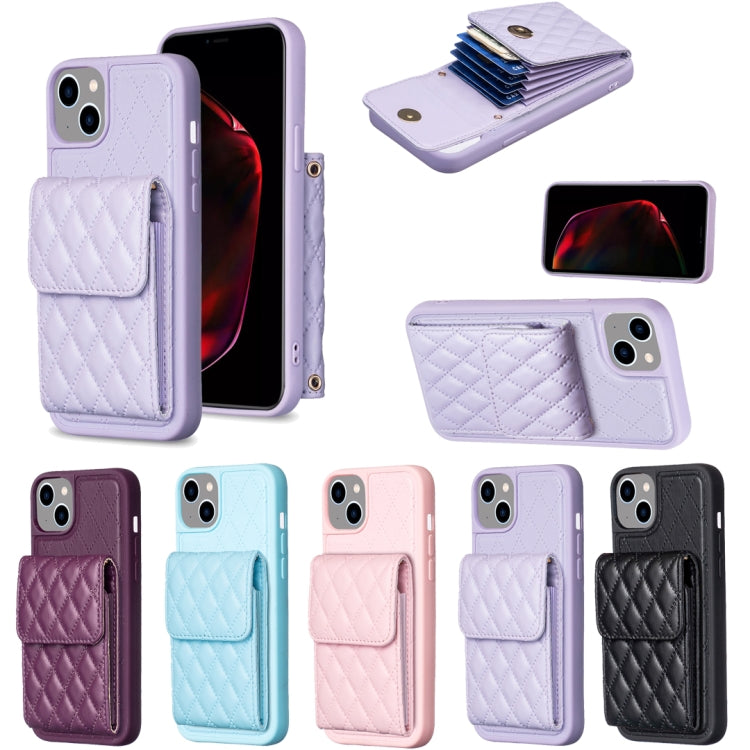 For iPhone 14 Vertical Wallet Rhombic Leather Phone Case