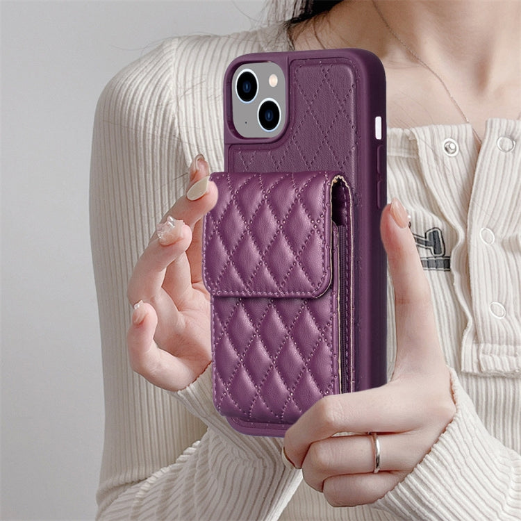 For iPhone 14 Plus Vertical Wallet Rhombic Leather Phone Case