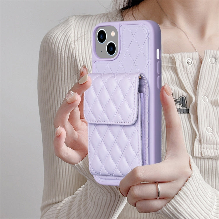 For iPhone 14 Plus Vertical Wallet Rhombic Leather Phone Case