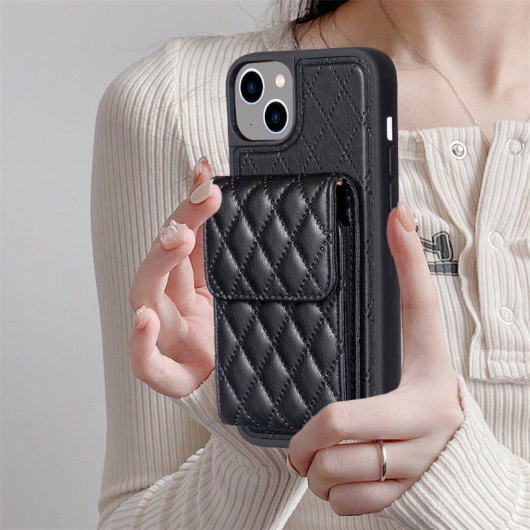 For iPhone 14 Plus Vertical Wallet Rhombic Leather Phone Case