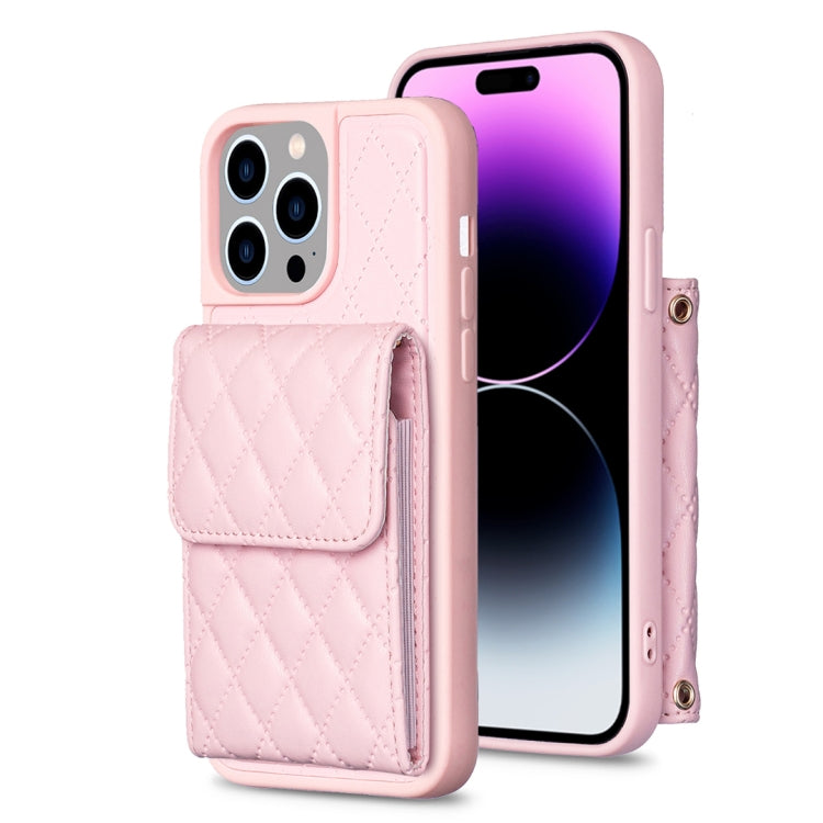 For iPhone 14 Pro Vertical Wallet Rhombic Leather Phone Case