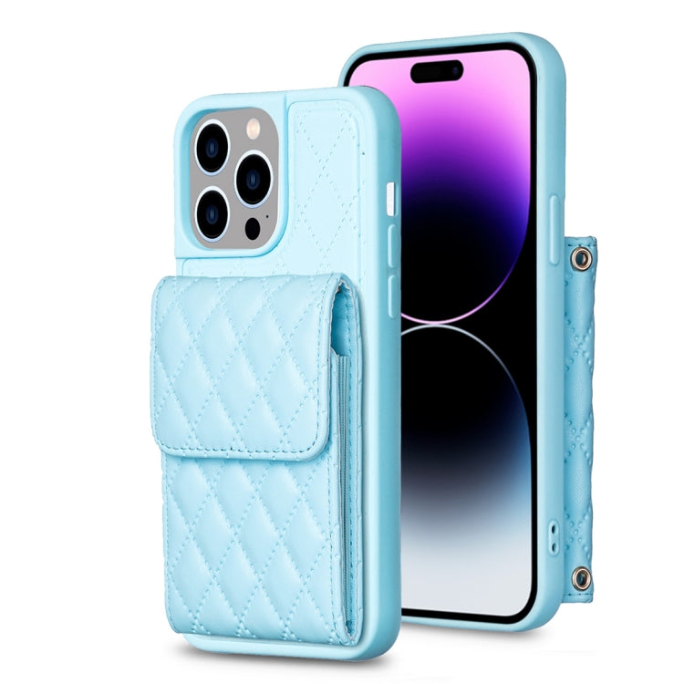 For iPhone 14 Pro Vertical Wallet Rhombic Leather Phone Case