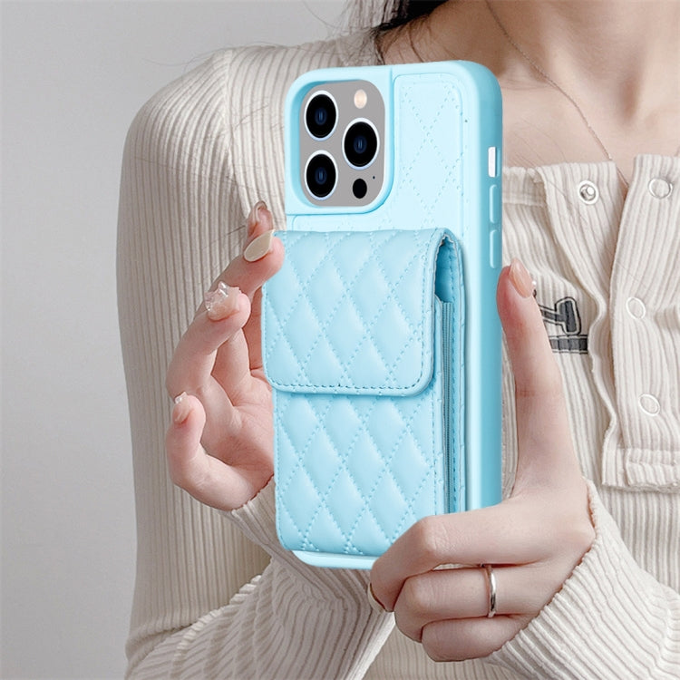 For iPhone 14 Pro Vertical Wallet Rhombic Leather Phone Case