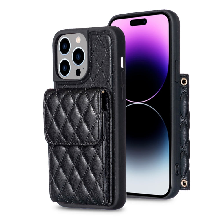 For iPhone 14 Pro Vertical Wallet Rhombic Leather Phone Case