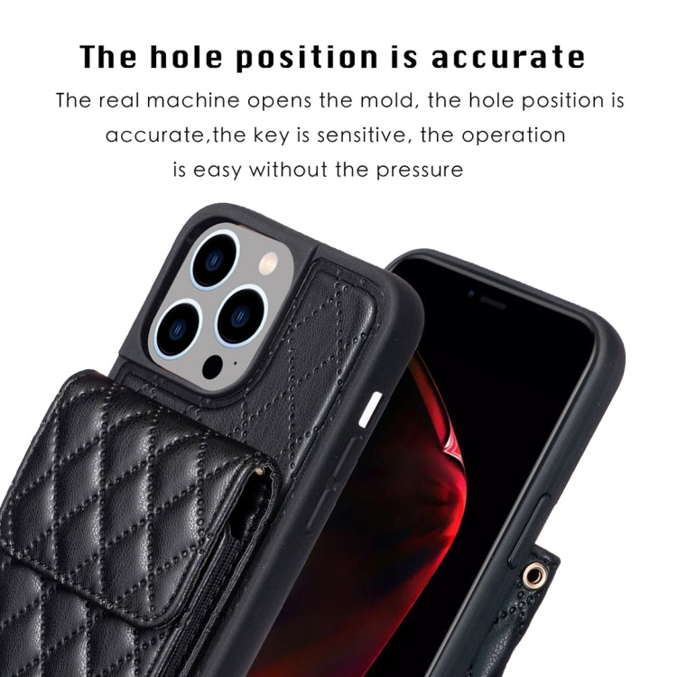 For iPhone 14 Pro Vertical Wallet Rhombic Leather Phone Case