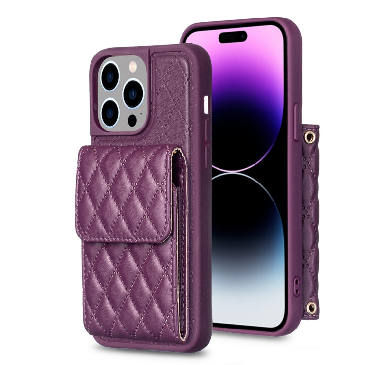 For iPhone 14 Pro Max Vertical Wallet Rhombic Leather Phone Case