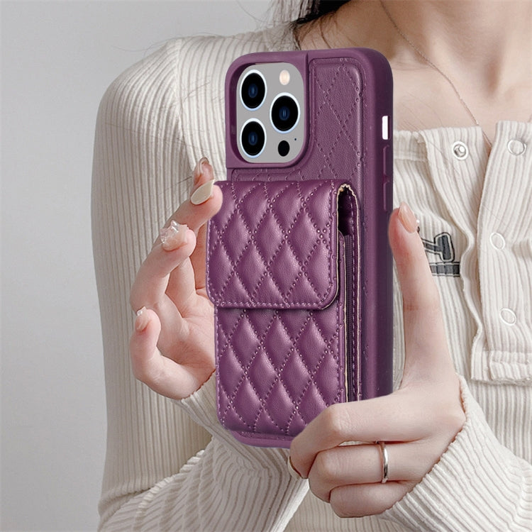 For iPhone 14 Pro Max Vertical Wallet Rhombic Leather Phone Case