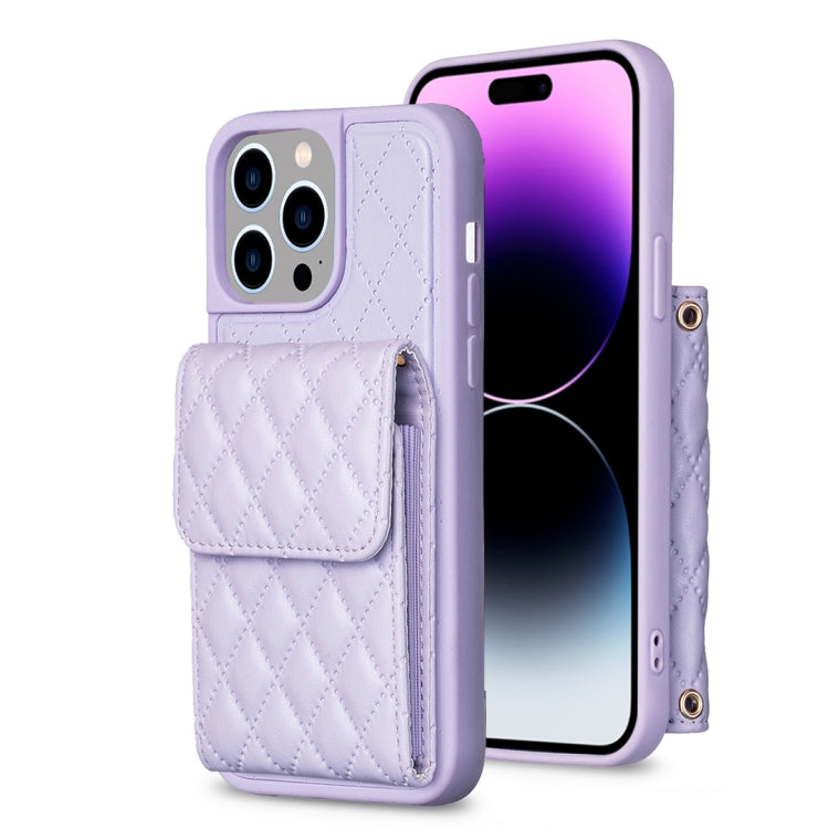 For iPhone 14 Pro Max Vertical Wallet Rhombic Leather Phone Case