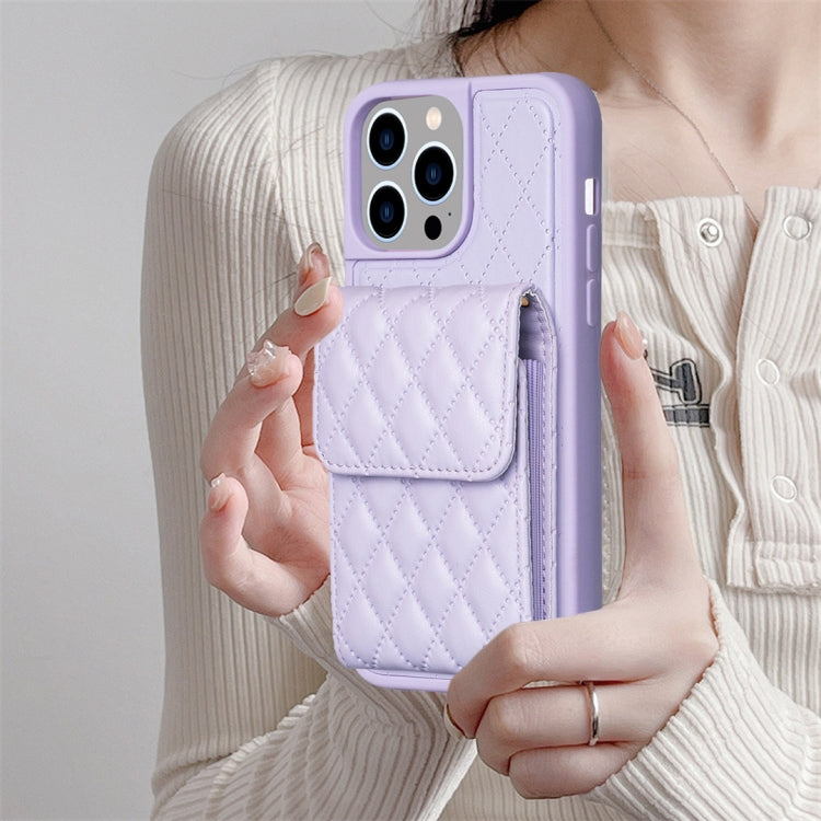 For iPhone 14 Pro Max Vertical Wallet Rhombic Leather Phone Case
