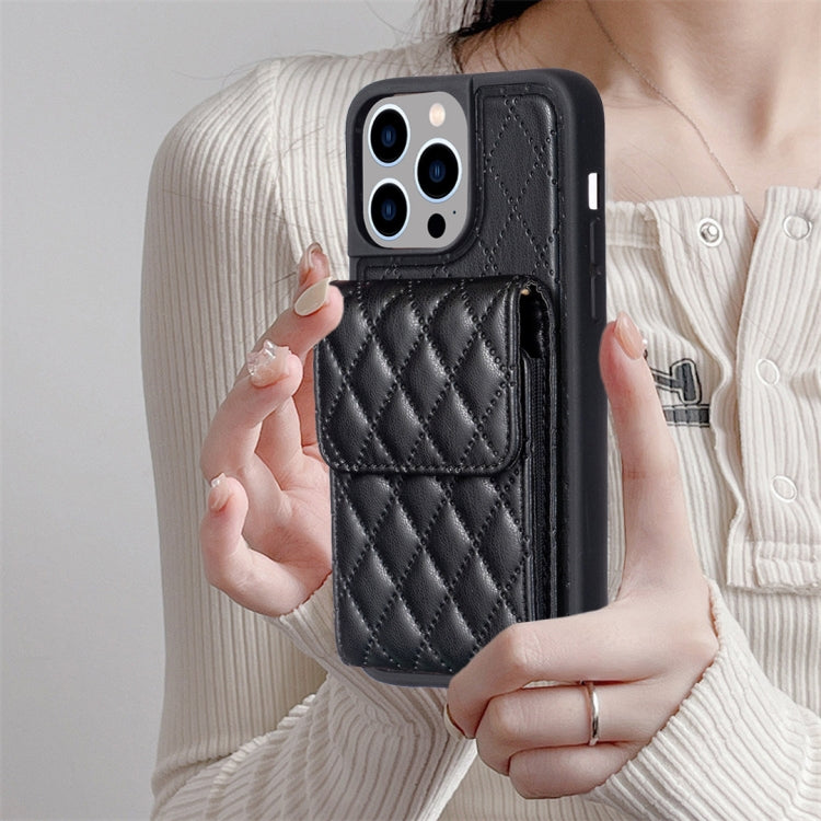 For iPhone 14 Pro Max Vertical Wallet Rhombic Leather Phone Case