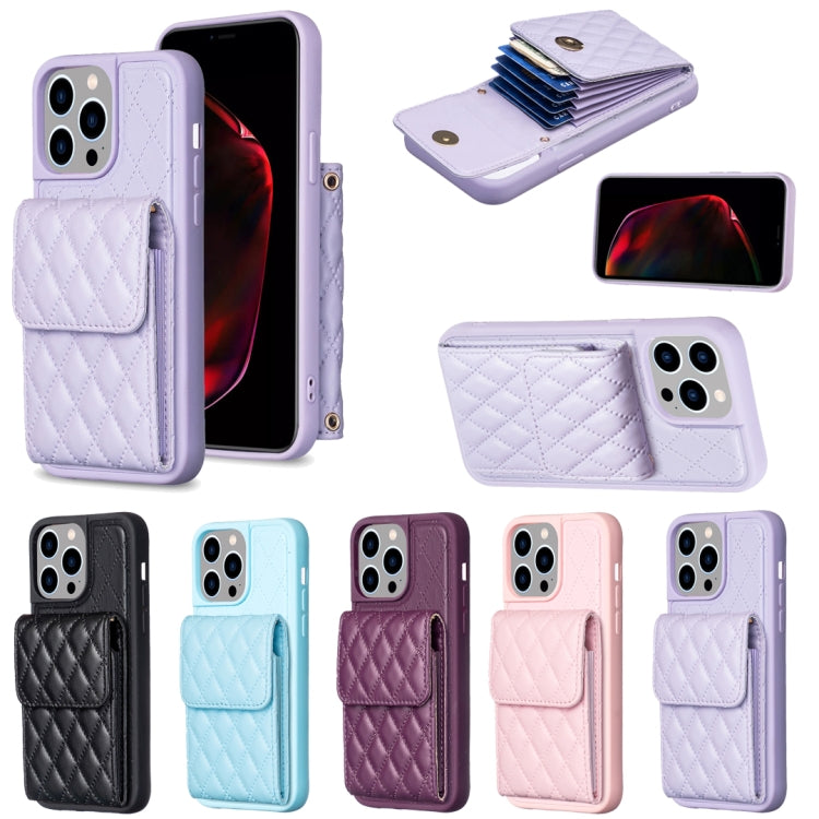For iPhone 14 Pro Max Vertical Wallet Rhombic Leather Phone Case