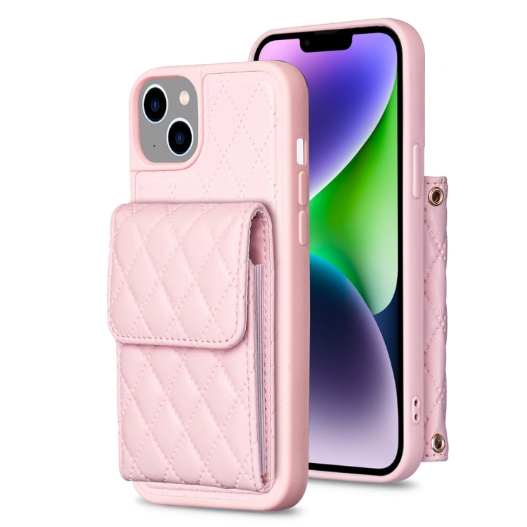 For iPhone 13 Vertical Wallet Rhombic Leather Phone Case