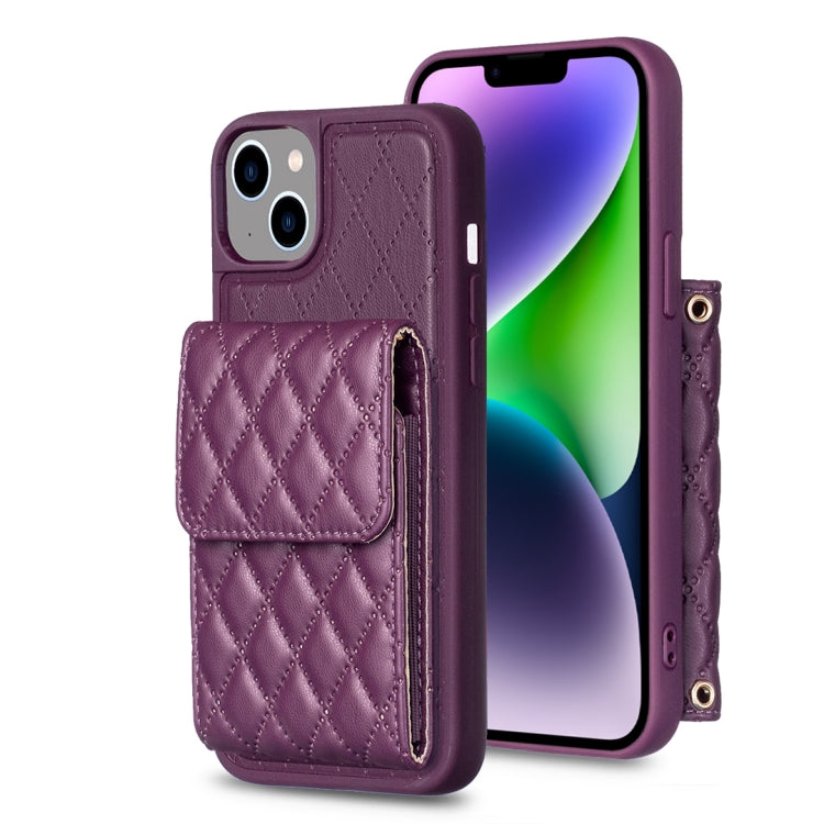For iPhone 13 Vertical Wallet Rhombic Leather Phone Case
