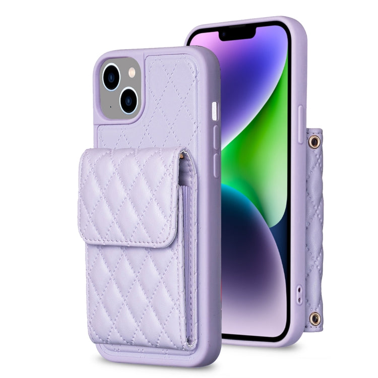 For iPhone 13 Vertical Wallet Rhombic Leather Phone Case