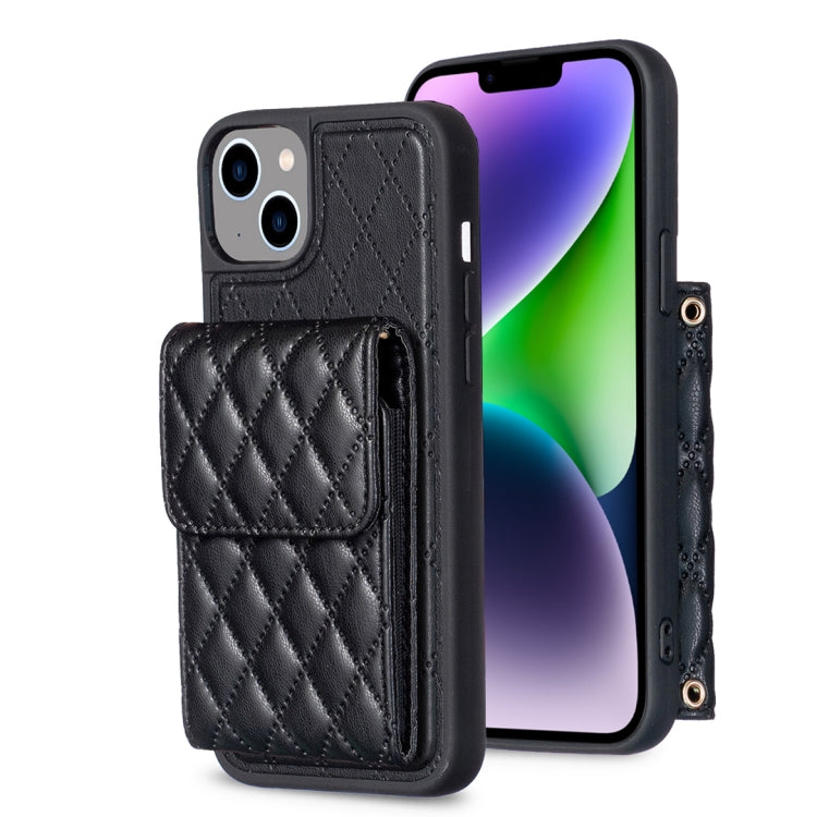 For iPhone 13 Vertical Wallet Rhombic Leather Phone Case