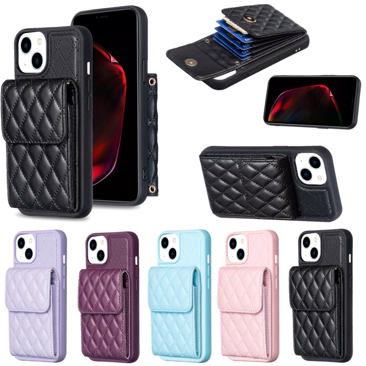 For iPhone 13 Vertical Wallet Rhombic Leather Phone Case