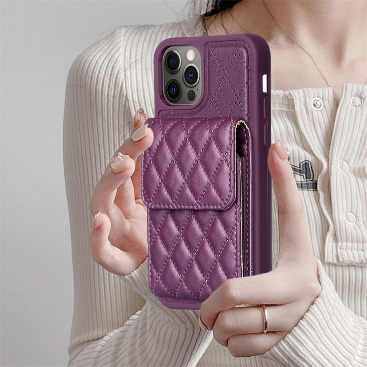 For iPhone 13 Pro Vertical Wallet Rhombic Leather Phone Case