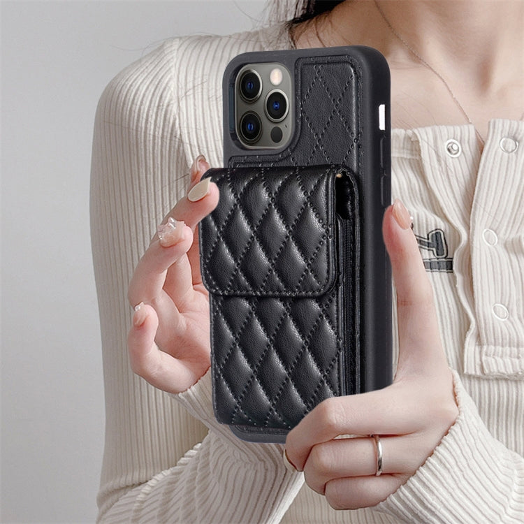 For iPhone 13 Pro Vertical Wallet Rhombic Leather Phone Case
