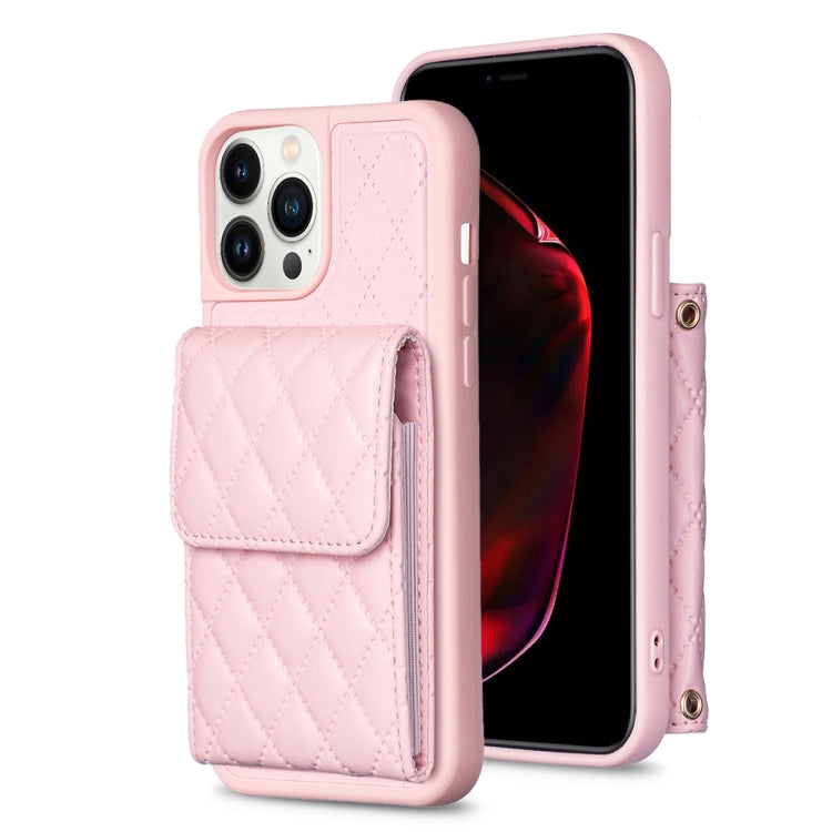For iPhone 13 Pro Max Vertical Wallet Rhombic Leather Phone Case
