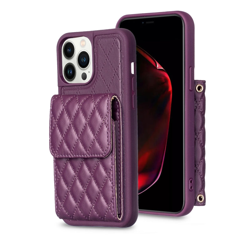 For iPhone 13 Pro Max Vertical Wallet Rhombic Leather Phone Case