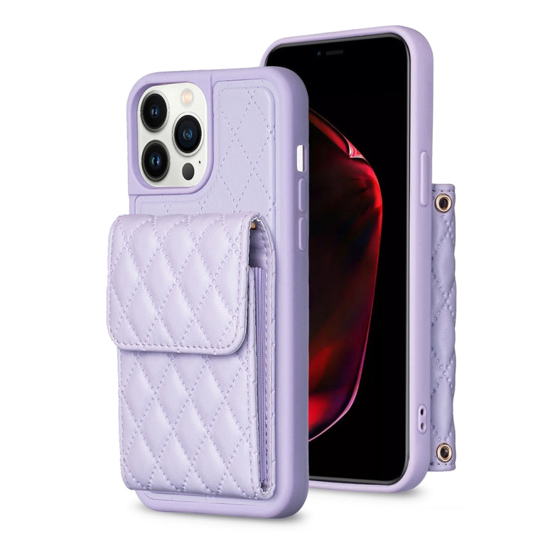 For iPhone 13 Pro Max Vertical Wallet Rhombic Leather Phone Case