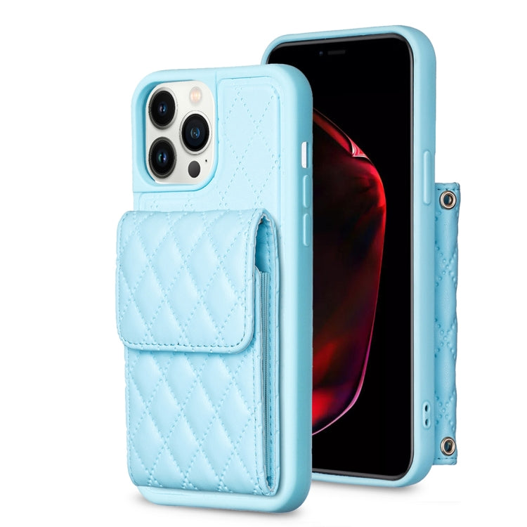 For iPhone 13 Pro Max Vertical Wallet Rhombic Leather Phone Case