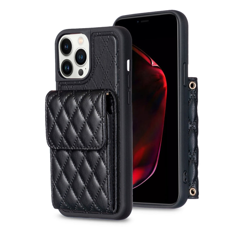 For iPhone 13 Pro Max Vertical Wallet Rhombic Leather Phone Case