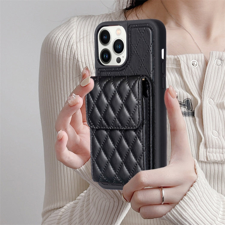 For iPhone 13 Pro Max Vertical Wallet Rhombic Leather Phone Case
