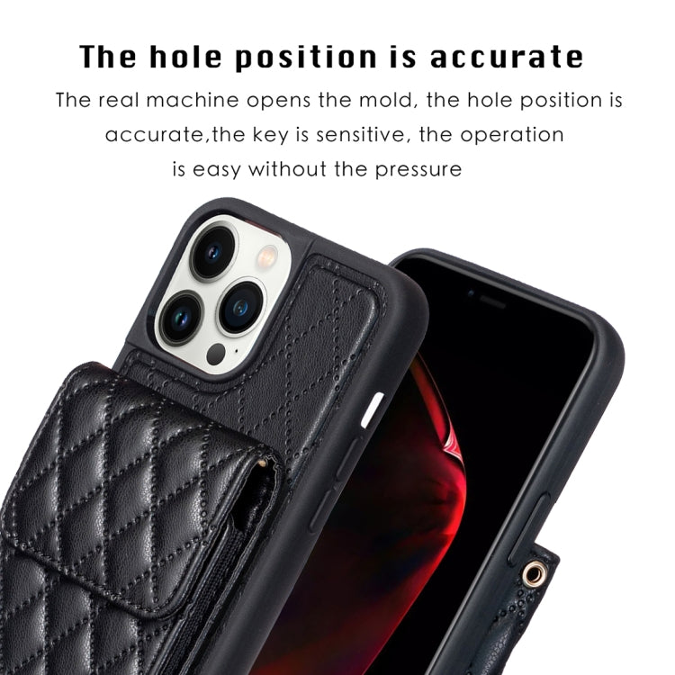 For iPhone 13 Pro Max Vertical Wallet Rhombic Leather Phone Case
