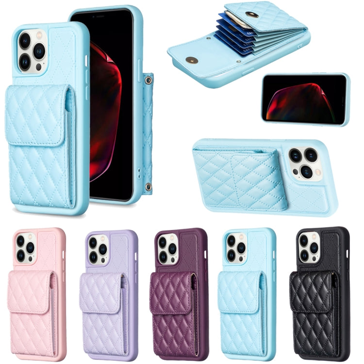 For iPhone 13 Pro Max Vertical Wallet Rhombic Leather Phone Case