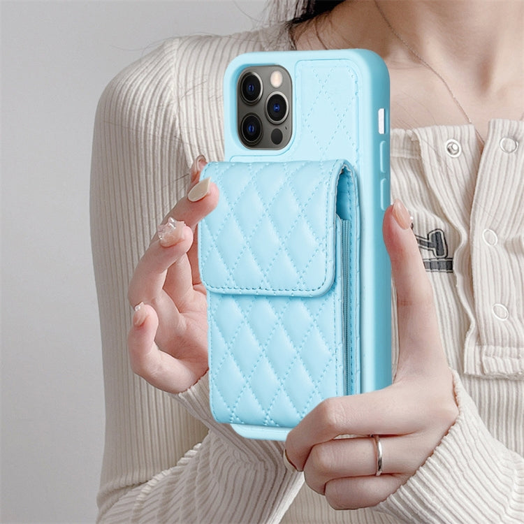 For iPhone 12 / 12 Pro Vertical Wallet Rhombic Leather Phone Case