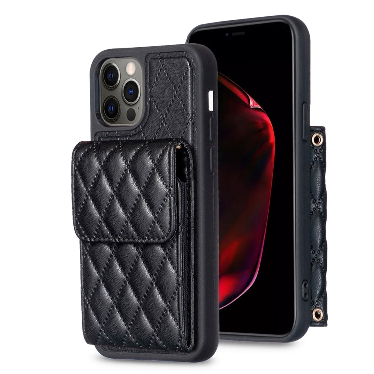 For iPhone 12 / 12 Pro Vertical Wallet Rhombic Leather Phone Case