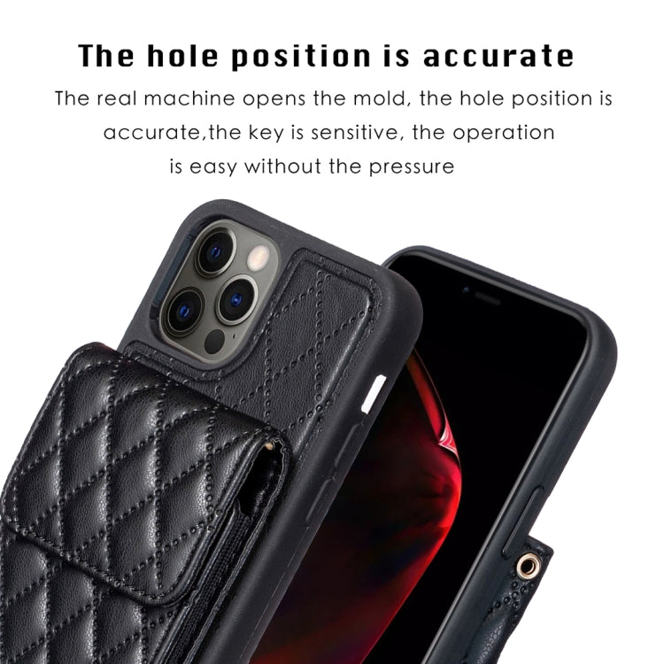 For iPhone 12 / 12 Pro Vertical Wallet Rhombic Leather Phone Case