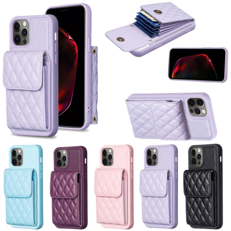 For iPhone 12 / 12 Pro Vertical Wallet Rhombic Leather Phone Case