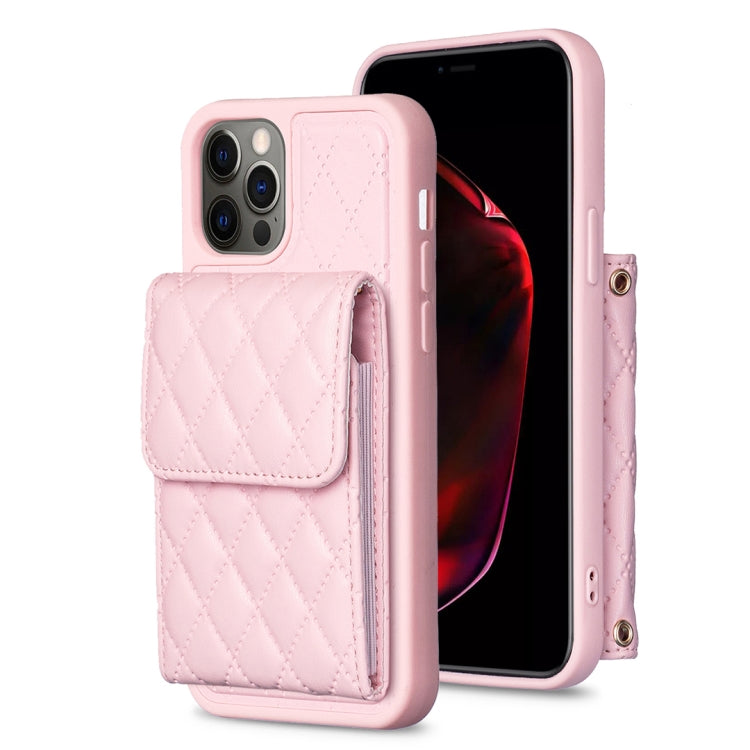 For iPhone 12 Pro Max Vertical Wallet Rhombic Leather Phone Case