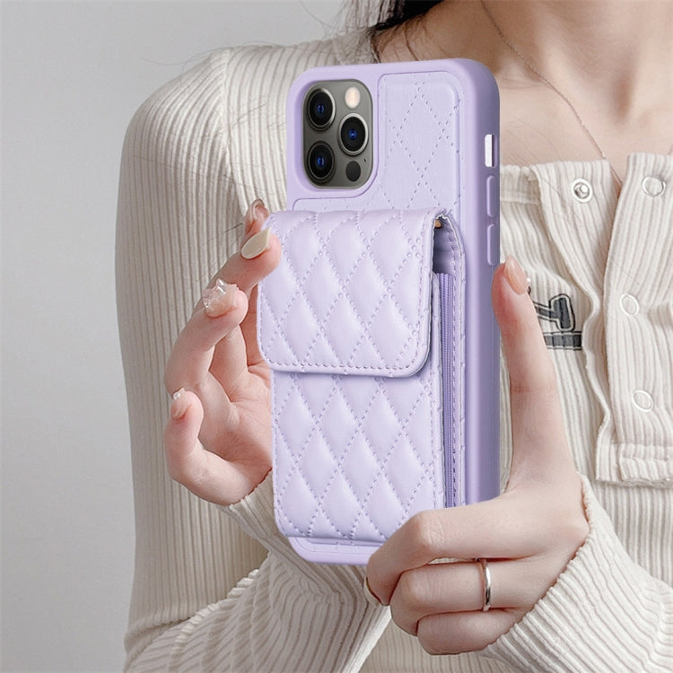 For iPhone 12 Pro Max Vertical Wallet Rhombic Leather Phone Case