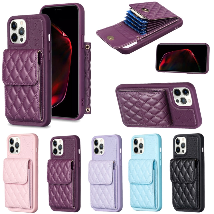 For iPhone 12 Pro Max Vertical Wallet Rhombic Leather Phone Case