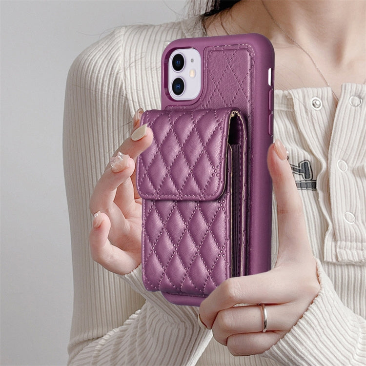 For iPhone 11 Vertical Wallet Rhombic Leather Phone Case