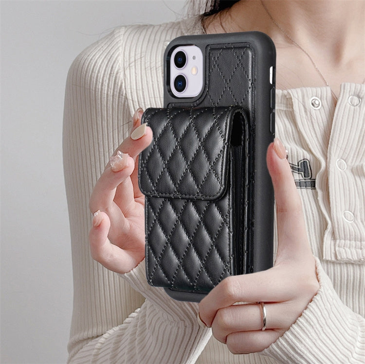 For iPhone 11 Vertical Wallet Rhombic Leather Phone Case