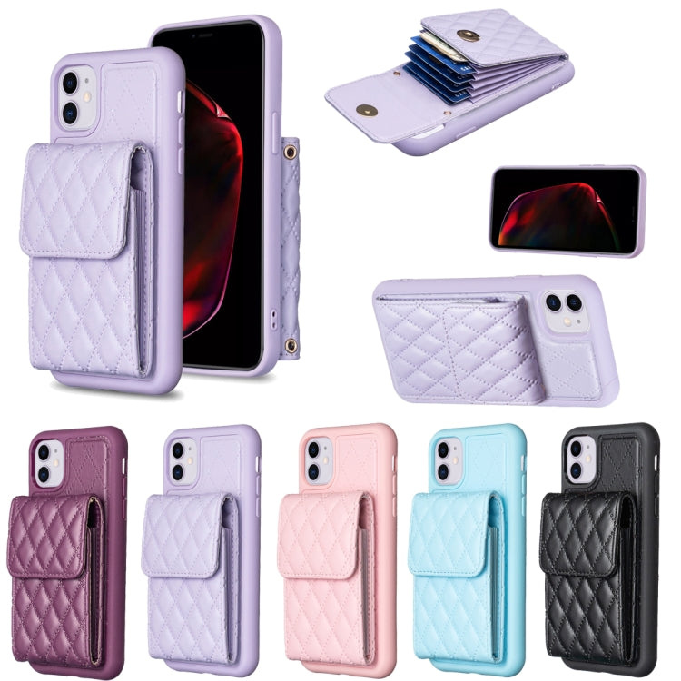For iPhone 11 Vertical Wallet Rhombic Leather Phone Case