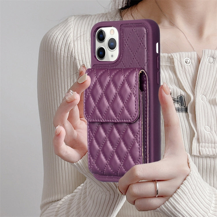 For iPhone 11 Pro Vertical Wallet Rhombic Leather Phone Case