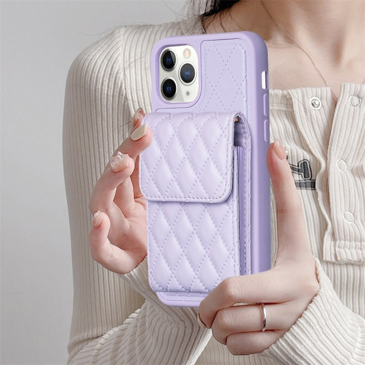 For iPhone 11 Pro Vertical Wallet Rhombic Leather Phone Case