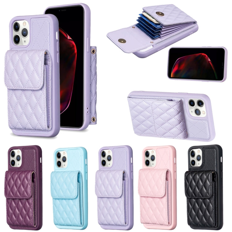 For iPhone 11 Pro Vertical Wallet Rhombic Leather Phone Case