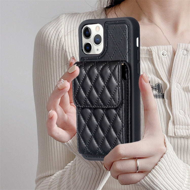 For iPhone 11 Pro Max Vertical Wallet Rhombic Leather Phone Case