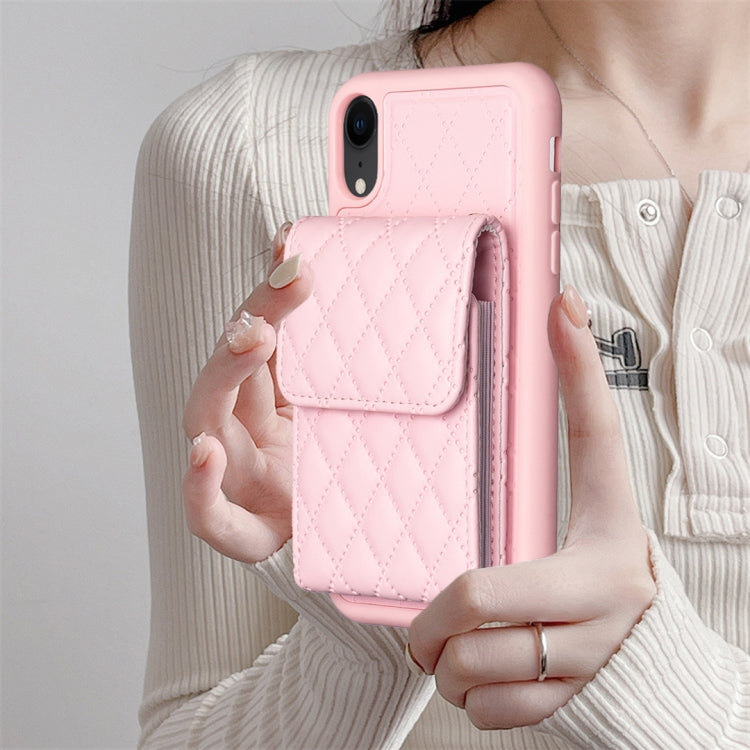 For iPhone XR Vertical Wallet Rhombic Leather Phone Case