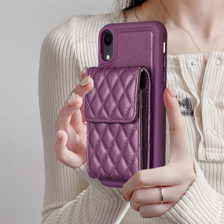 For iPhone XR Vertical Wallet Rhombic Leather Phone Case