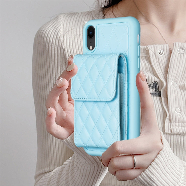 For iPhone XR Vertical Wallet Rhombic Leather Phone Case