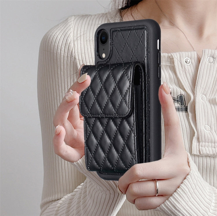 For iPhone XR Vertical Wallet Rhombic Leather Phone Case
