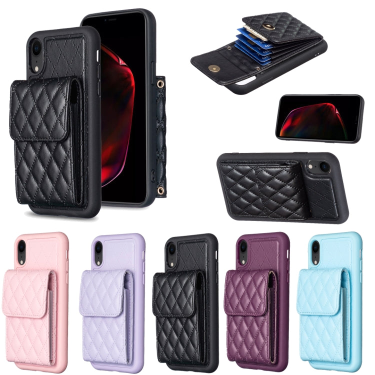 For iPhone XR Vertical Wallet Rhombic Leather Phone Case